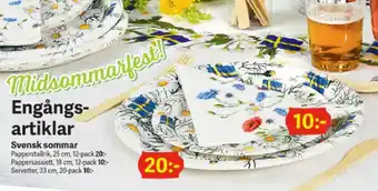 DollarStore Engångs-artiklar papperstallrik 18cm 12-pack/ servetter 33cm 20-pack erbjuda