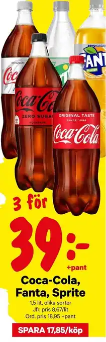 City Gross Coca-Cola, Fanta, Sprite 3x1,5l erbjuda