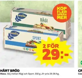 Coop Hårt Bröd 2x550g erbjuda