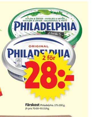 ICA Supermarket Philadelphia färskost erbjuda