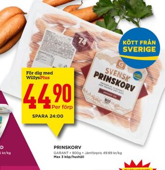 Willys Garant prinskorv erbjuda