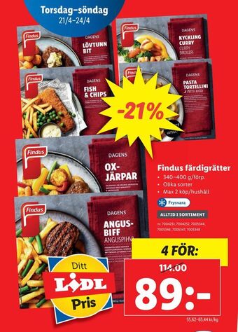 Lidl Findus färdigrätter erbjuda