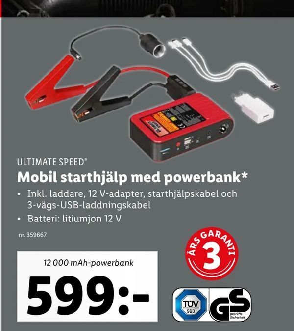 Mobil starthjälp med powerbank erbjudande hos Lidl