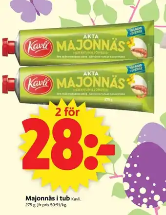 ICA Supermarket Kavli Majonnäs i tub 275 g erbjuda