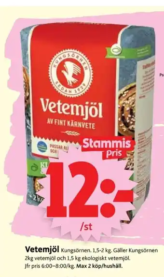 ICA Supermarket Kungsörnen Vetemjöl 1,5-2 kg erbjuda