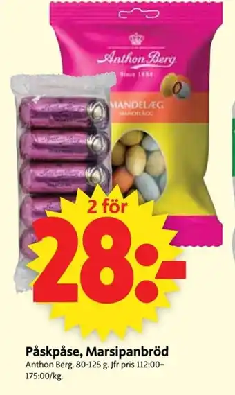 ICA Supermarket Anthon Berg Påskpåse, Marsipanbröd 80-125 g erbjuda
