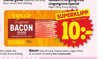 ICA Supermarket Tulip baconskivor erbjuda