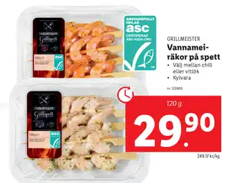 Lidl Vannamei- räkor på spett 120g erbjuda