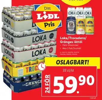 Lidl Loka/Trocadero/Gränges lättöl 24x33cl erbjuda