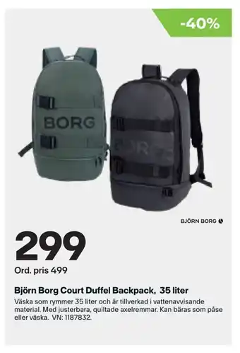 Björn Borg Court Duffel Backpack, 35 liter