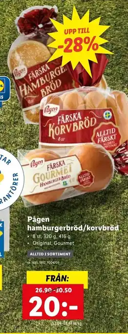 Lidl Pågen hamburgerbröd/korvbröd erbjuda