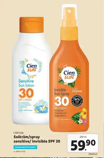 Lidl Solkräm/spray sensitive/ invisible SPF 30 erbjuda