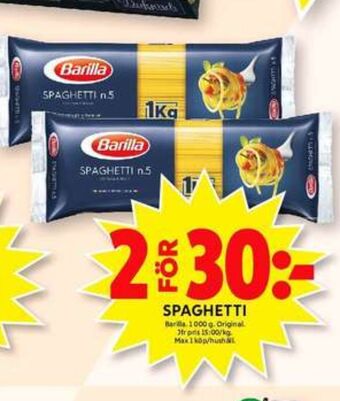 ICA Maxi Barilla spaghetti erbjuda