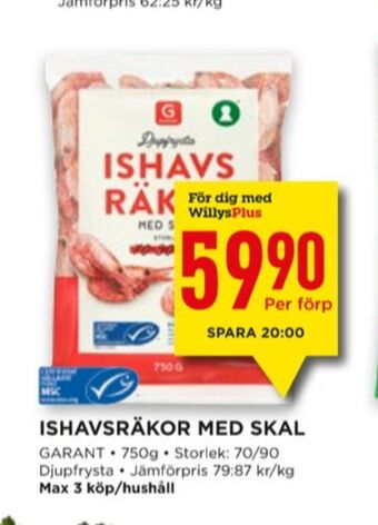 Willys Garant räkor med skal erbjuda