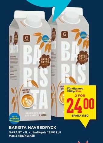 Willys Barista havredryck erbjuda