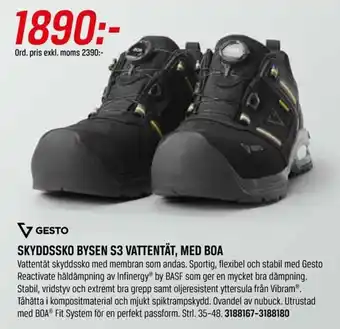 Gesto Skyddssko Bysen S3 Vattentät, Med Boa