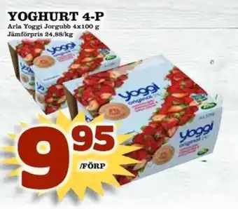 Matvärlden Tensta Arla Yoghurt 4-P yoggi Jorgubb 4x100 g Jämförpris 24,88/kg erbjuda