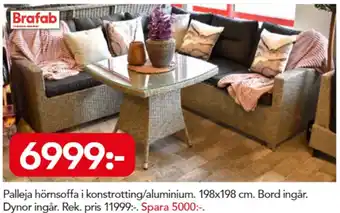 Bo Ohlsson Brafab Palleja hörnsoffa i konstrotting/aluminium erbjuda