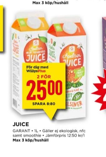 Willys Garant juice erbjuda