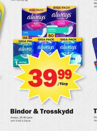 Pekås Always bindor erbjuda