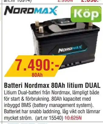 Batteri Nordmax 80Ah litium DUAL