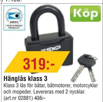 Erlandsons Brygga Hänglås klass 3 erbjuda