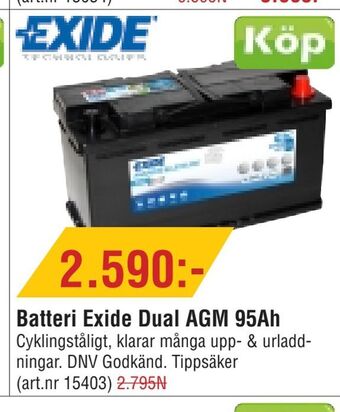 Erlandsons Brygga Batteri Exide Dual AGM 95Ah erbjuda