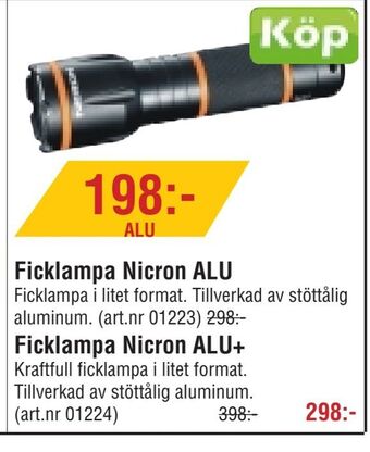 Erlandsons Brygga Ficklampa Nicron ALU erbjuda
