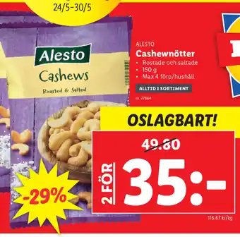 Lidl Cashewnötter 2x150g erbjuda