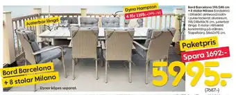 Rusta Bord Barcelona + 8 stolar Milano erbjuda