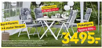 Rusta Bord Florens + 4 stolar Neapel erbjuda