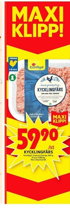 ICA Maxi Kronfågel kycklingfärs erbjuda