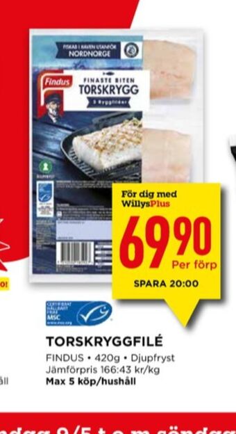 Willys Findus torskfilé erbjuda