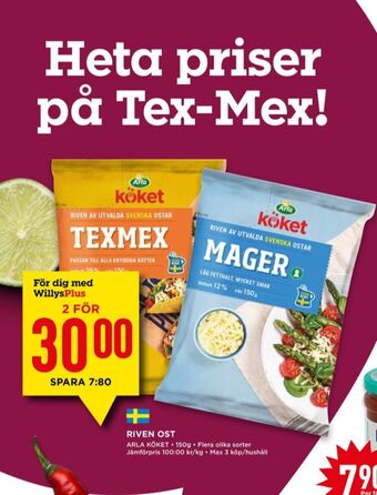 Willys Arla Köket Riven ost erbjuda