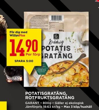 Willys Potatisgratäng, rotfruktsgratäng erbjuda
