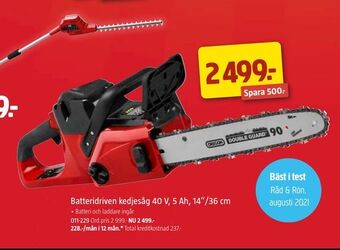 Jula Batteridriven kedjesåg 40 V, 5 Ah, 14"/36 cm erbjuda