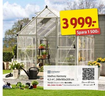 Jula Växthus Harmony 4,5 m2, 248x185x209 cm erbjuda