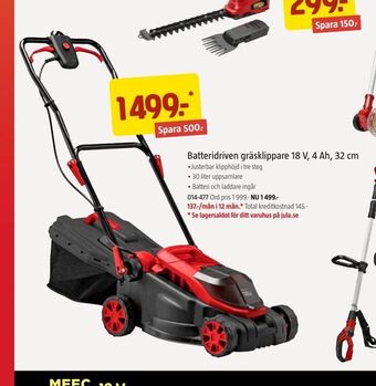 Jula Batteridriven gräsklippare 18 V, 4 Ah, 32 cm erbjuda
