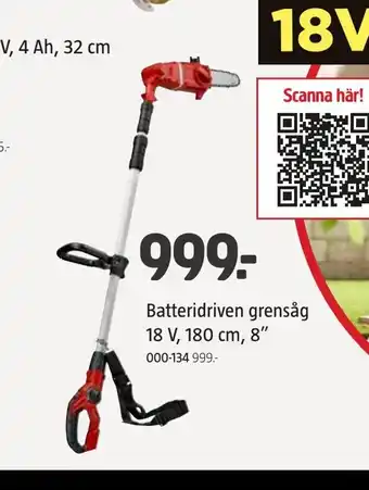 Jula Batteridriven grensåg 18 V, 180 cm, 8" erbjuda