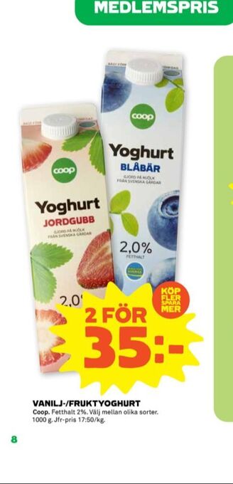 Stora Coop Coop yoghurt erbjuda
