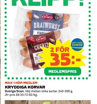 Coop Extra Kryddiga korvar erbjuda