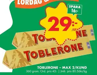 ÖoB Toblerone - max 2/kund erbjuda