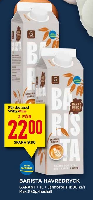 Willys Barista havredryck erbjuda