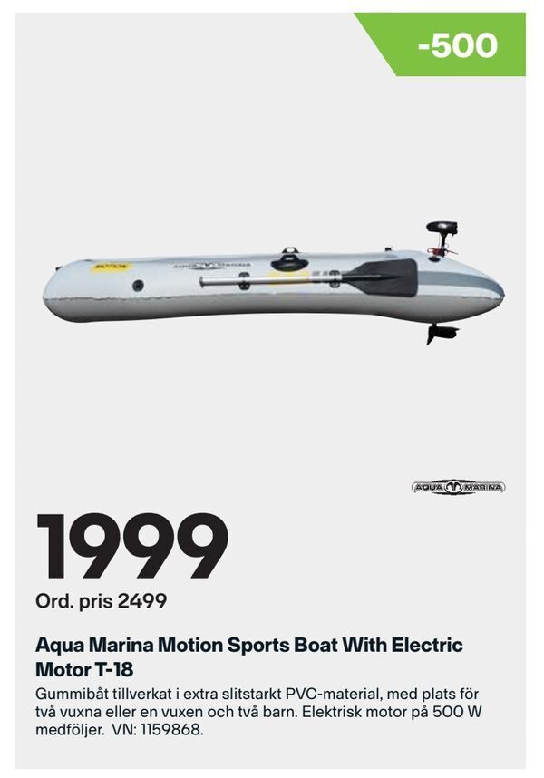 Aqua Marina Motion Sports Boat With Electric Motor T18 erbjudande hos XXL