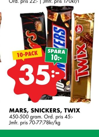 ÖoB Mars, snickers, twix erbjuda
