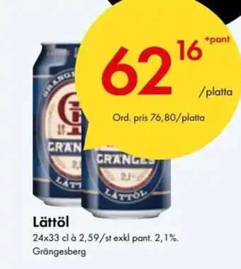 Snabbgross Grängesberg Lättöl 24x33 cl erbjuda