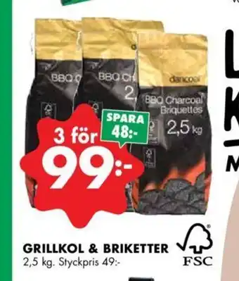 Grillkol & Grillbriketter 3x 2,5kg
