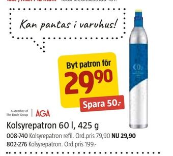 Jula Kolsyrepatron 60 l, 425 g erbjuda