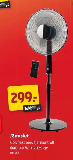 Golvfläkt med fjärrkontroll Ø40,40 W, 112-129 cm