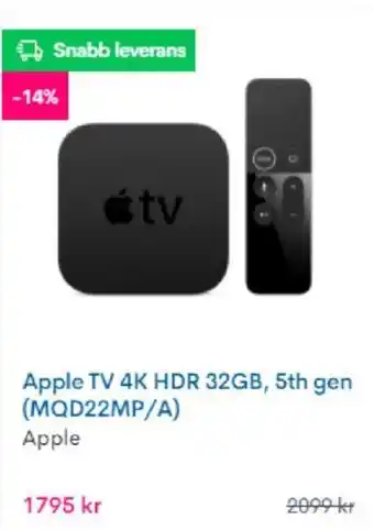 CDON Apple TV 4K HDR 32GB, 5th gen (MQD22MP/A) erbjuda